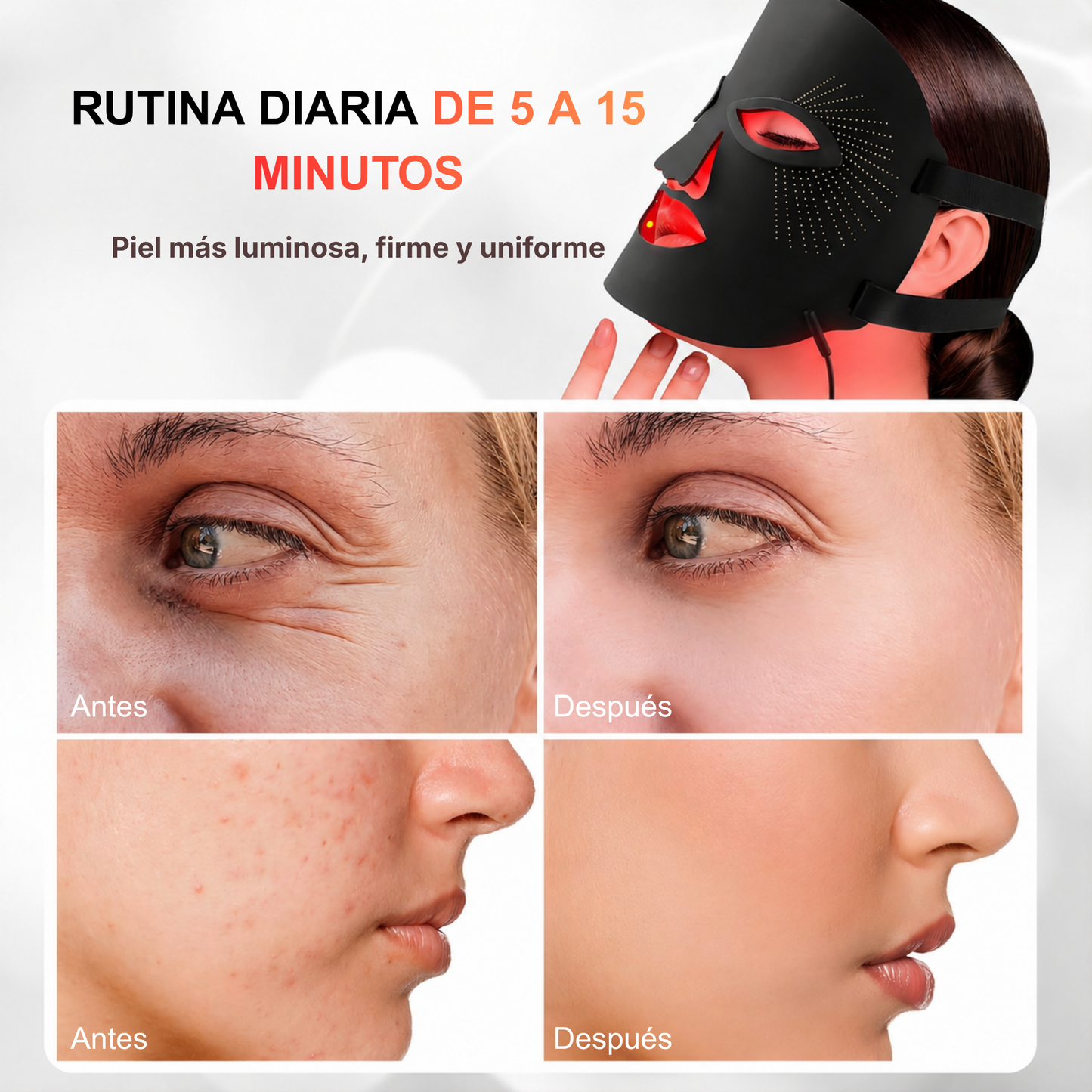 Máscara Facial LED de Luz Roja Antiedad