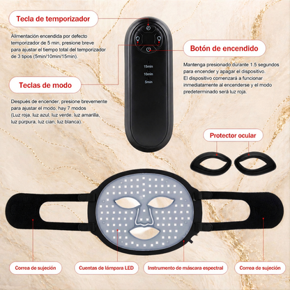 Máscara Facial LED de Luz Roja Antiedad